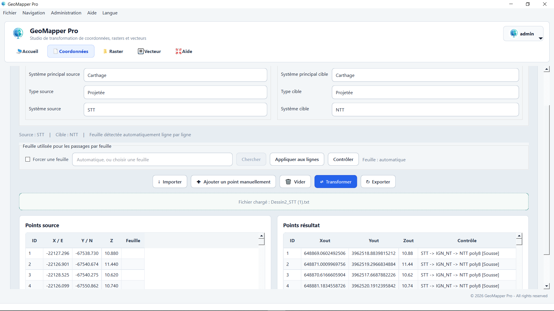 GeoMapper Pro coordinate conversion module